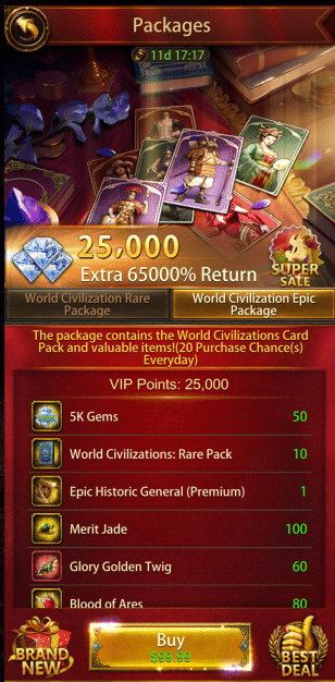 Cost of the Evony Civilization Card pack