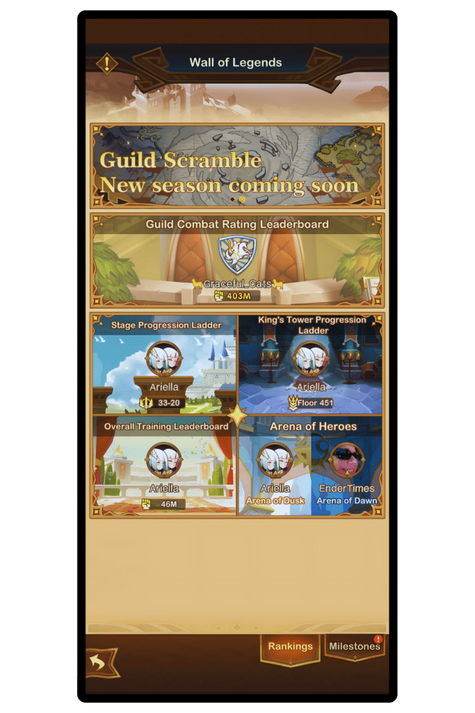 AFK Arena Wall of Legends Guide Rowan 14 x 5 in 4 x 6 in 1 AFK Arena Wall of Legends Stage Progression Ladder