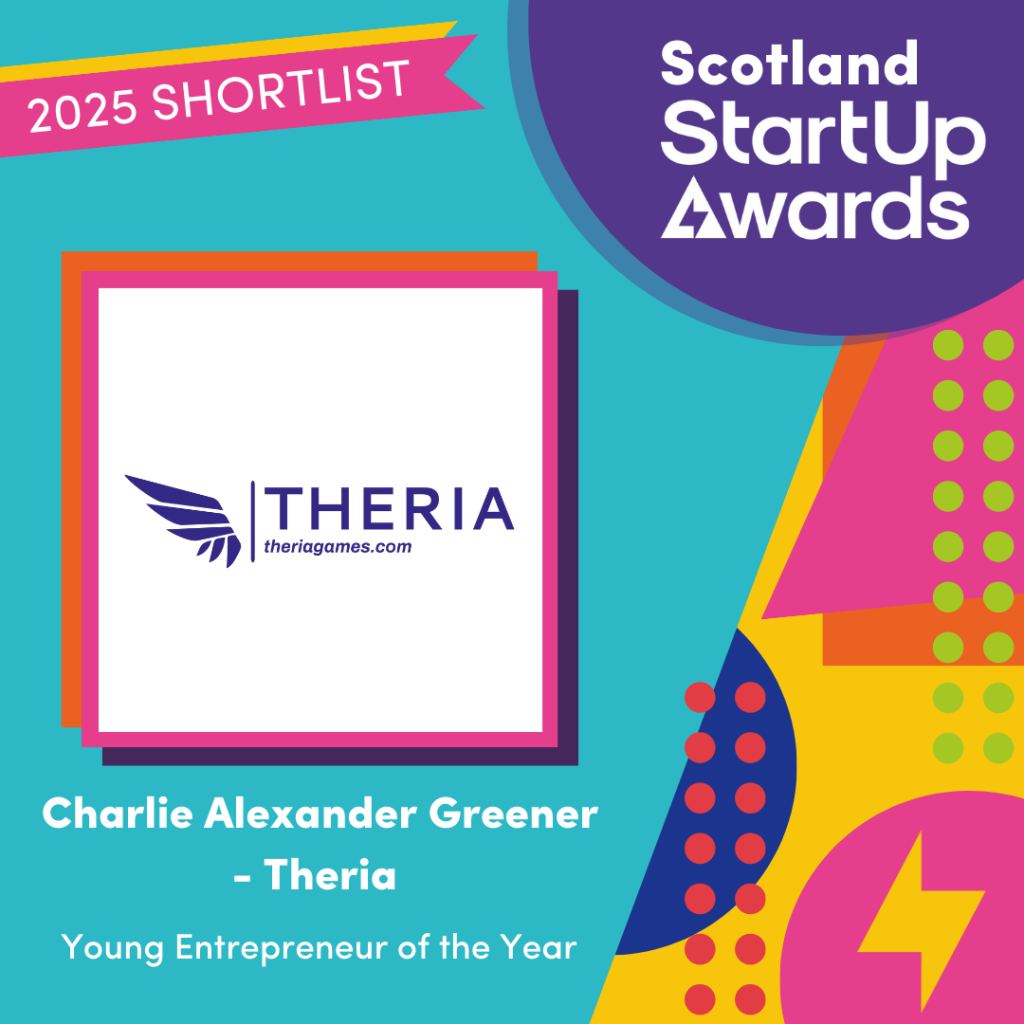 Double Finalist at Scotland Startup Awards Charlie Alexander Greener Theria Young Entrepreneur of the Year Scotland Theria Young Entrepreneur finalist banner for Scotland StartUp Awards