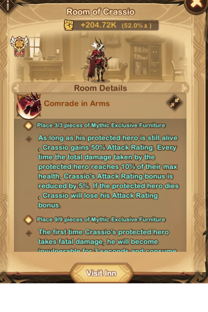 AFK Arena Crassio Guide AFK Arena Crassio Furniture Ability AFK Arena Crassio Furniture Ability Comrade in Arms