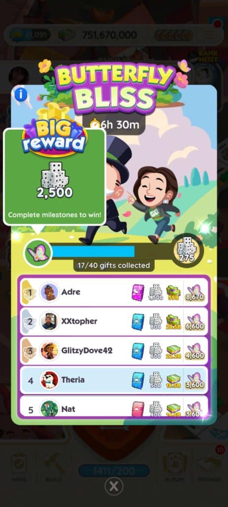 Monopoly Go Butterfly Bliss (April 14) Monopoly Go Butterfly Bliss April 14 Reward Monopoly Go Butterfly Bliss: Rewards