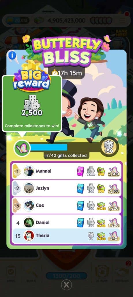 Monopoly Go Butterfly Bliss (April 7) Monopoly Go Butterfly Bliss April7 Rewards Monopoly Go Butterfly Bliss: Rewards