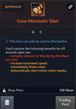 Black Desert Online Merchantry Guide image 1454 Black Desert Online - Crow Merchants' Elixir